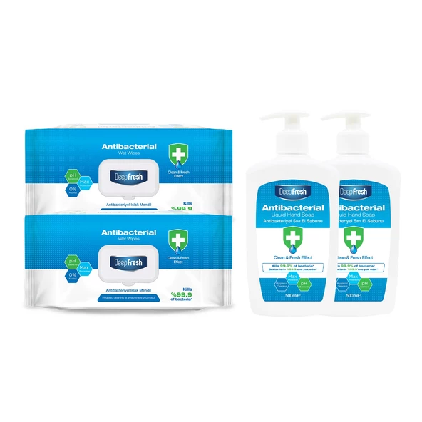 Deep Fresh Antibakteriyel Sıvı Sabun 2 x 500 ml & Islak Mendil 2 x 100 Yaprak