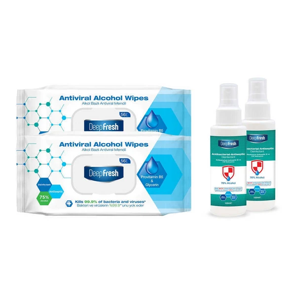 Deep Fresh Antiviral Islak Mendil 2 x 56 Yaprak & Sprey Dezenfektan 2 x 100 ml - Resim 6