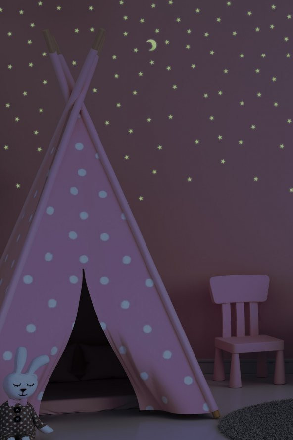 150 Adet Fosforlu Mini Yıldız ve Ay Yeşil Karanlıkta Parlar Duvar ve Tavan Çocuk Odası Süs Sticker