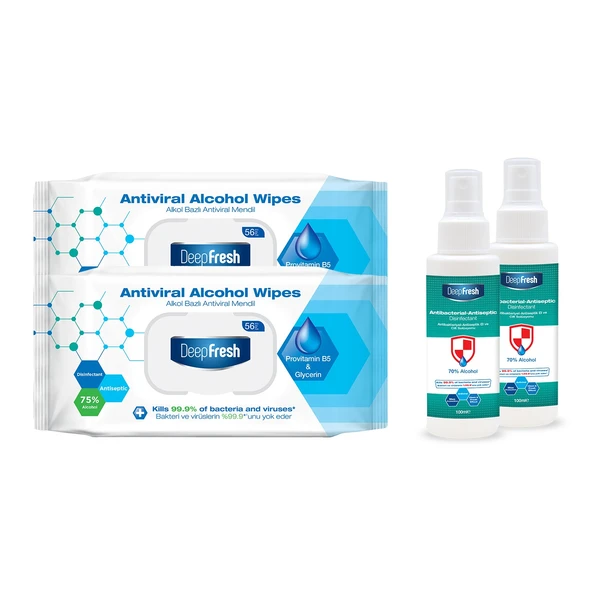Deep Fresh Antiviral Islak Mendil 2 x 56 Yaprak & Sprey Dezenfektan 2 x 100 ml ürün görseli