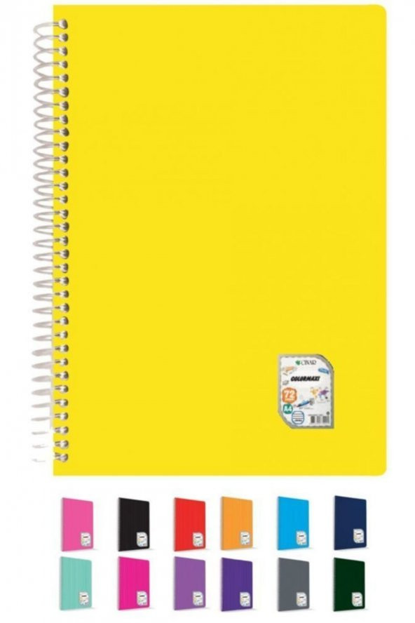 Çınar Colormaxi A4 Spiralli Pp Kapaklı Çizgili Defter 72 Yaprak 73001