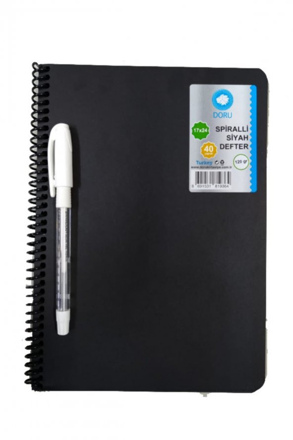 40 Sayfa 17x24 cm Siyah Defter Ve Beyaz Kalem side