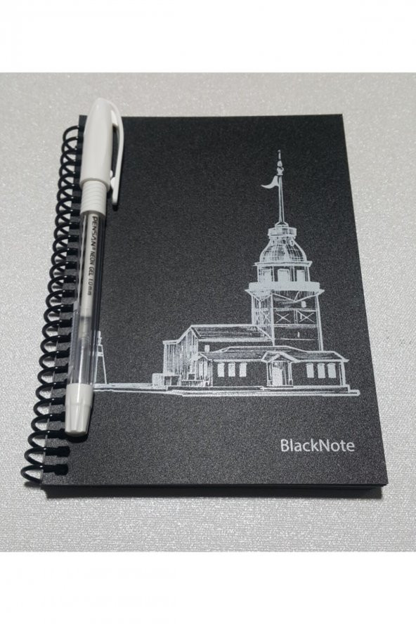 Siyah Yapraklı Defter Beyaz Jel Kalem Hediyeli side