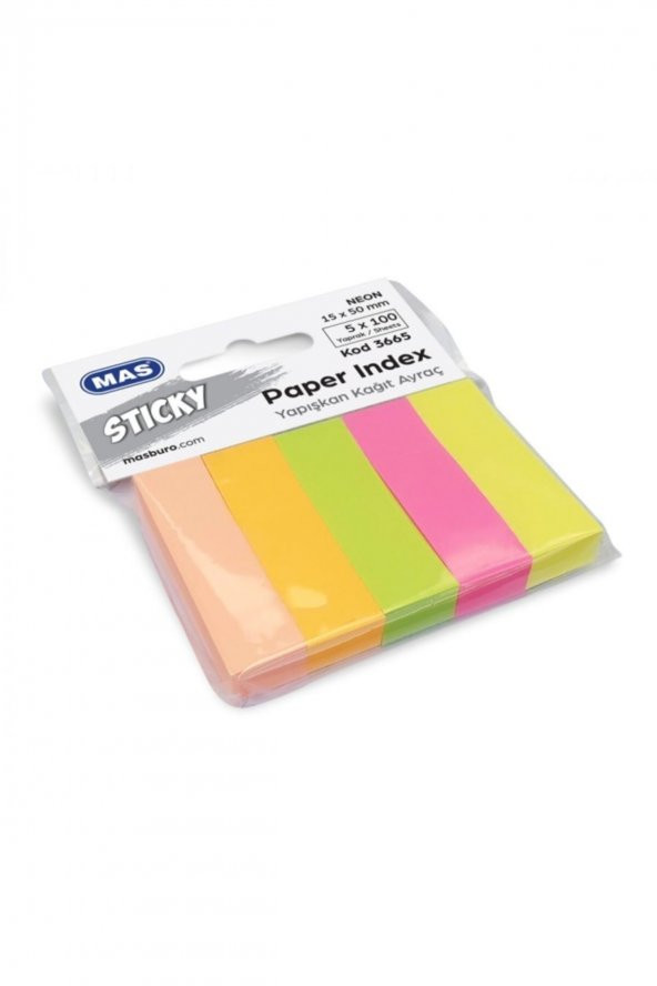 3665 Yapışkanlı Kağıt Ayraç 15mmx50mm 5x100 Sayfa Neon 5 Renk index