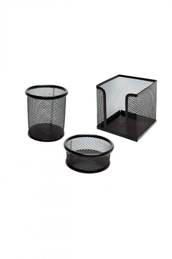 Metal Tel Masa Üstü 3lü Set ( Kalemlik-küp Notluk - Ataşlık fx