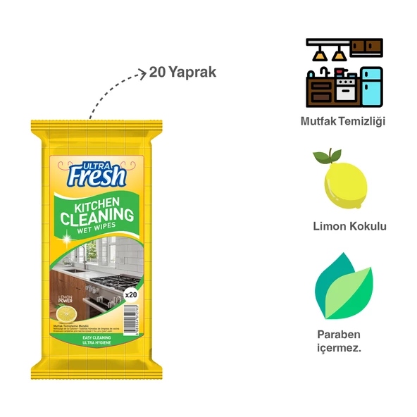 Ultra Fresh Mutfak Yüzeyi Temizleme Mendili 6 x 20 Yaprak - 3