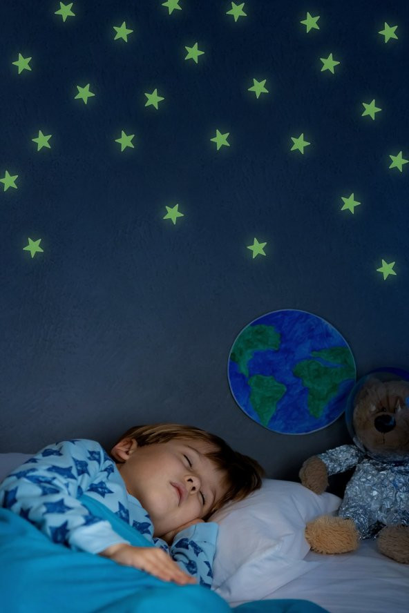 50 Adet Fosforlu Mini Yıldız Yeşil Karanlıkta Parlar Duvar ve Tavan Çocuk Odası Süs Sticker