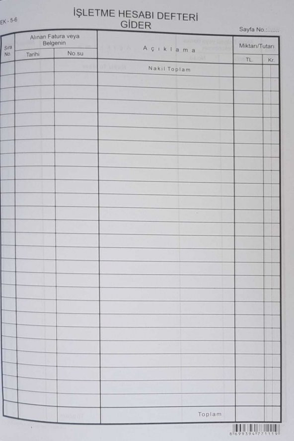İşletme Hesabı Gelir-Gider Defteri Cilt Kapak - 2