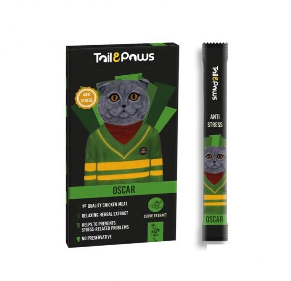 Tail Paws OSCAR Stress Önleyici Tavuklu Şekersiz Sıvı Kedi Ödül Maması 15gr (5li) - 1