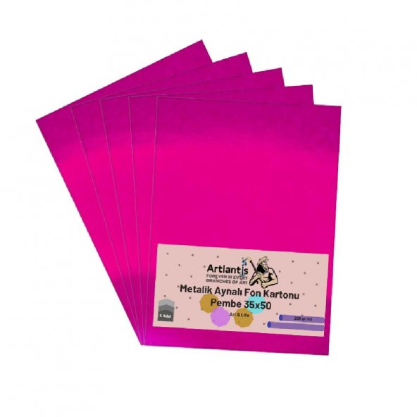 Pembe 35x50 Metalik Aynalı Fon Kartonu 5 Adet 1 Paket Artlantis Aynalı Metalik Fon Kartonu
