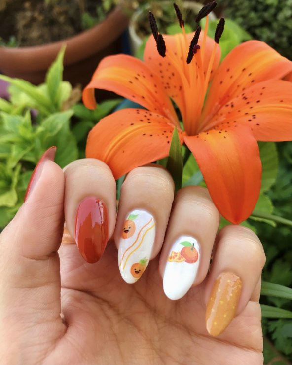 Portakal Tırnak Dövmesi, Tırnak Tattoo, Nail Art, Tırnak Sticker - 3