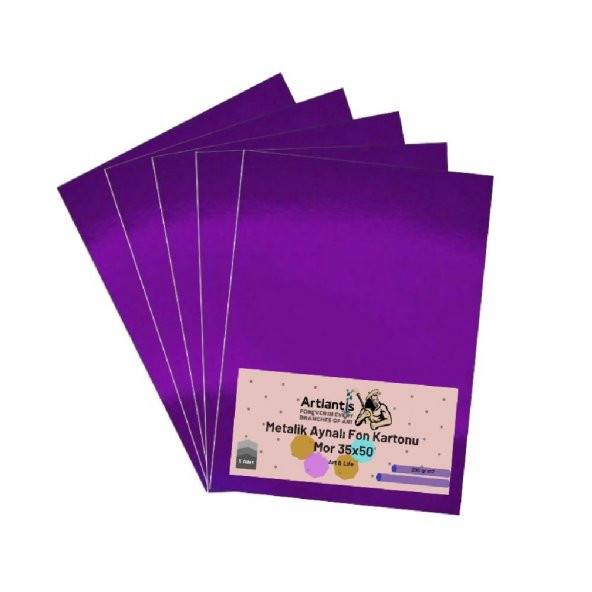 Mor 35x50 Metalik Aynalı Fon Kartonu 5 Adet 1 Paket Artlantis Aynalı Metalik Fon Kartonu