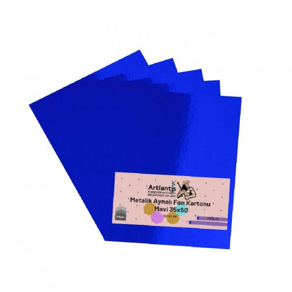 Mavi 35x50 Metalik Aynalı Fon Kartonu 5 Adet 1 Paket Artlantis Aynalı Metalik Fon Kartonu
