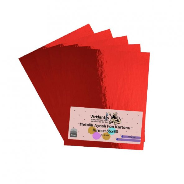 Kırmızı 35x50 Metalik Aynalı Fon Kartonu 5 Adet 1 Paket Artlantis Aynalı Metalik Fon Kartonu