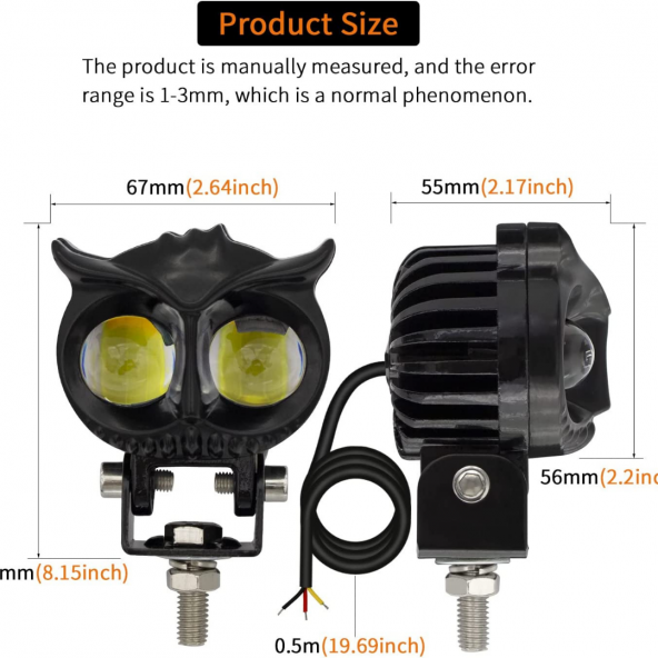 Üniversal 2,5 İnç Amber-Beyaz Baykuş Sis Farı Araç Motosiklet Ofroad Uyumlu 1 Adet - 9
