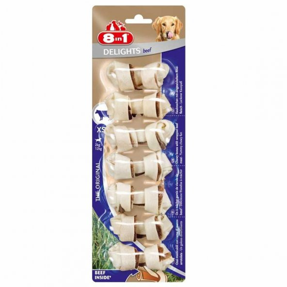 8in1 Delights Bones XS Biftekli Köpek Ödül Kemiği  7li 84 G