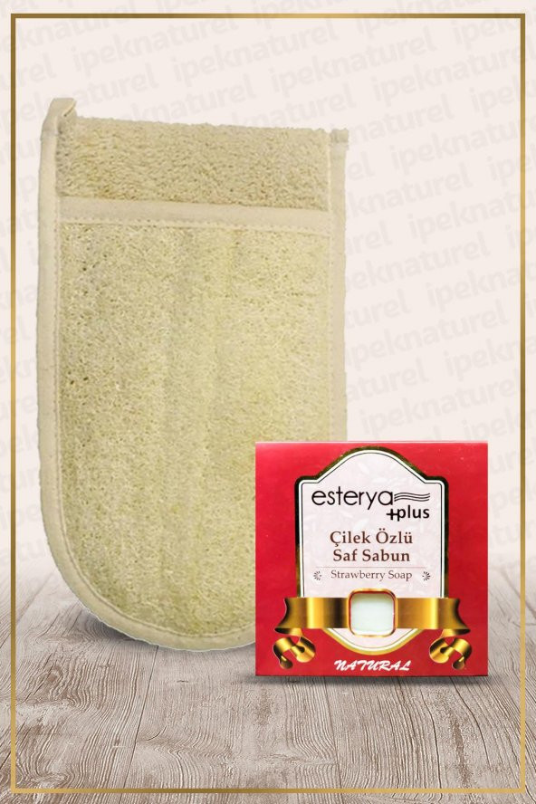 Kabak Lifi Kese Çift Taraflı El Geçmeli + Çilek Sabunu Banyo Hamam Kesesi Spa Seti