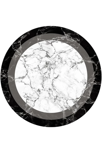 Frenda Home Çerçeve Mermer Desen Kaymaz Deri Taban Dekoratif Yuvarlak Halı  GRİ 160X160