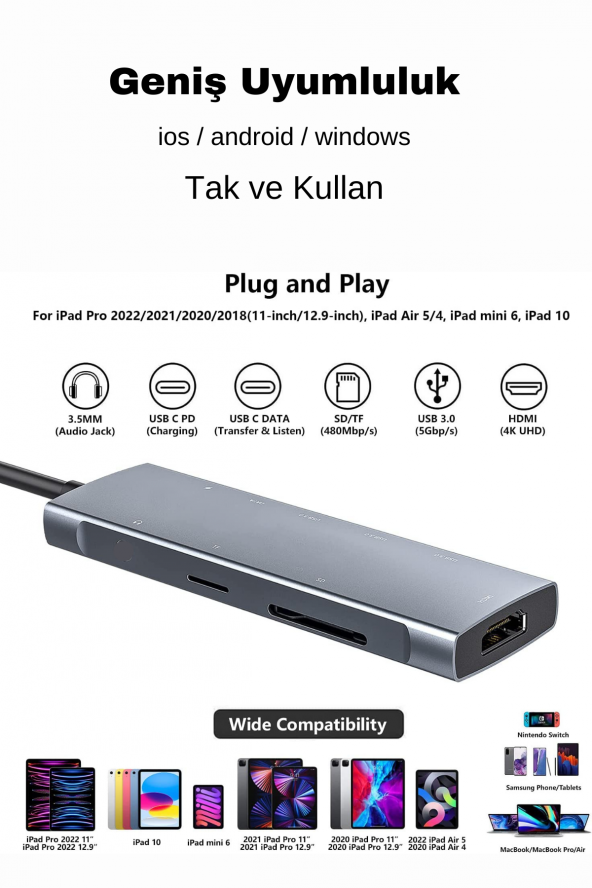 8 in1  Alüminyum Alaşımlı Fuchsia 4K PD Type C SD/TF Hub - 4