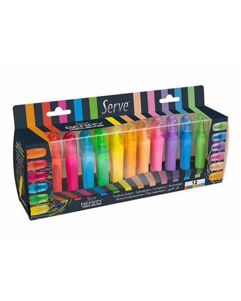 Serve Berry Masaüstü 12 Renk Fosforlu Kalem Set