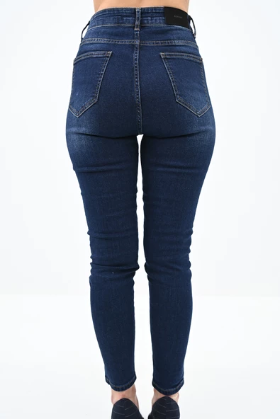 Kadın Yüksek Bel Lacivert Jean Pantolon 6178-23 - 5