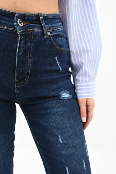 Kadın Yüksek Bel Lacivert Jean Pantolon 6178-23 - 6