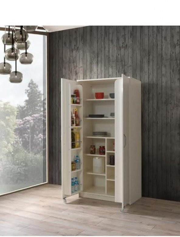 Erezoğulları Mobilya Çok Amaçlı 2 Kapaklı Mutfak Erzak Kiler Dolap 86x52x180 cm - 4