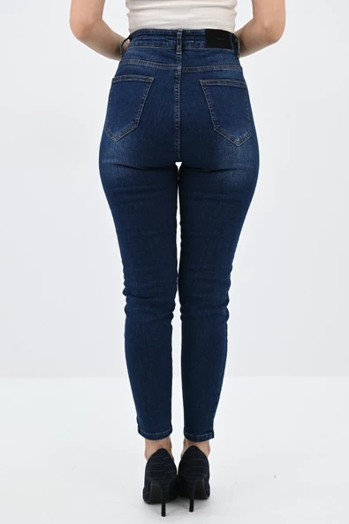 Kadın Yüksek Bel Lacivert Jean Pantolon 6179-23 - Resim 8