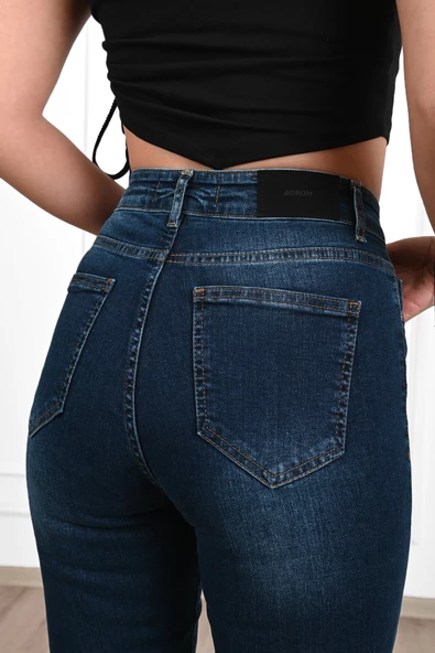 Kadın Yüksek Bel Lacivert Jean Pantolon 6179-23 - Resim 2