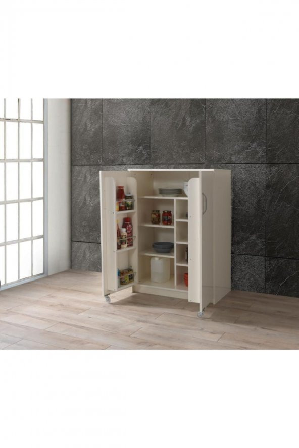 Erezoğulları Mobilya Çok Amaçlı 2 Kapaklı Mutfak Erzak Kiler Dolap 88x52x120cm - 4
