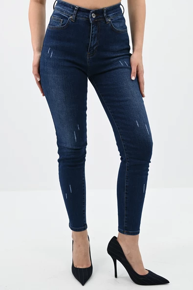 Kadın Yüksek Bel Lacivert Jean Pantolon 6179-23 - Resim 6