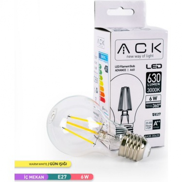 ACK 6W 3000K E27 DUYLU 600LM RUSTİK LED AMPUL