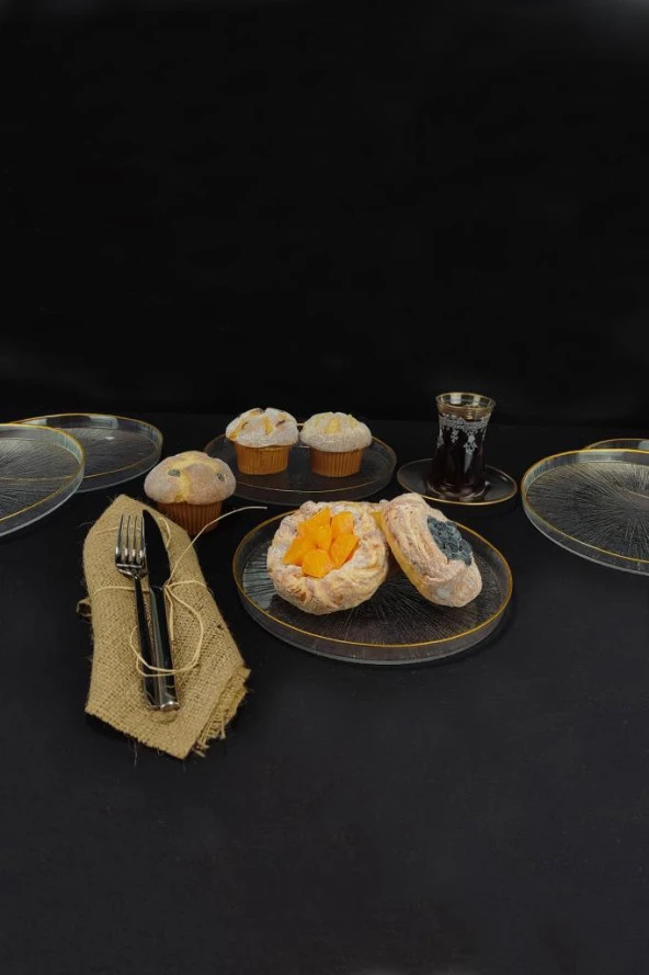 Digithome Rexy 6lı Cam Pasta Tabağı 21 Cm Gold Rim - 16578 - 3