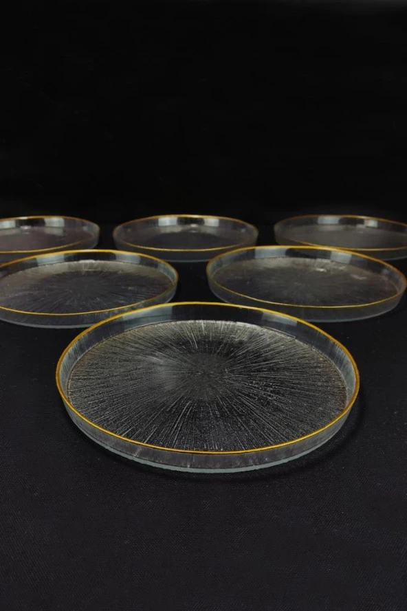 Digithome Rexy 6lı Cam Pasta Tabağı 21 Cm Gold Rim - 16578 - 4