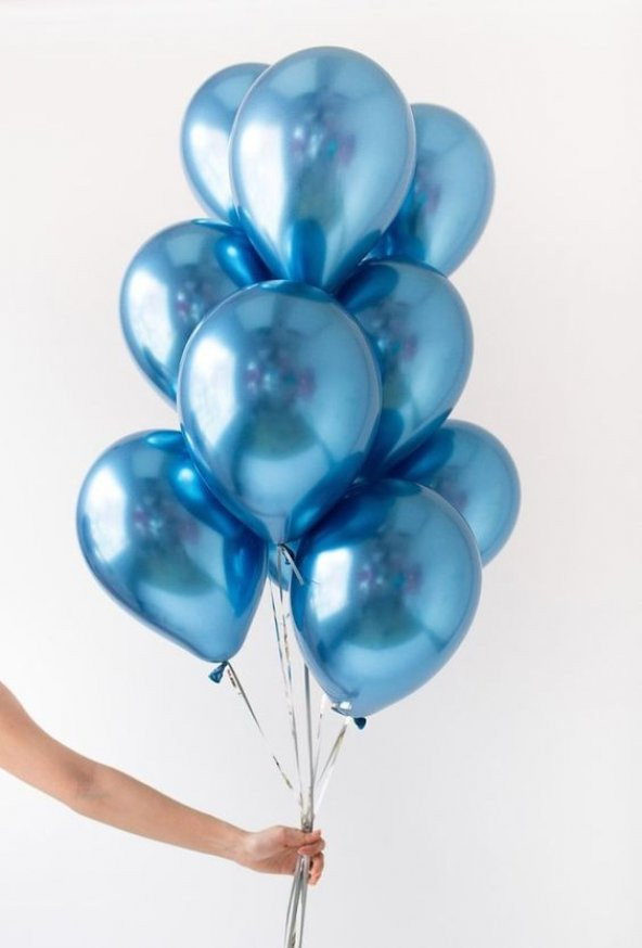 Mavi Metalik Sedefli Balon 12" İnç 10 lu Balon