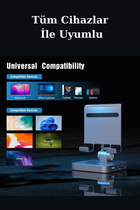 Tablet Standlı 360 Dönebilen 10 in 1 Hub Usb Hdmi Vga SD/TF Çoklayıcı Stand - 2