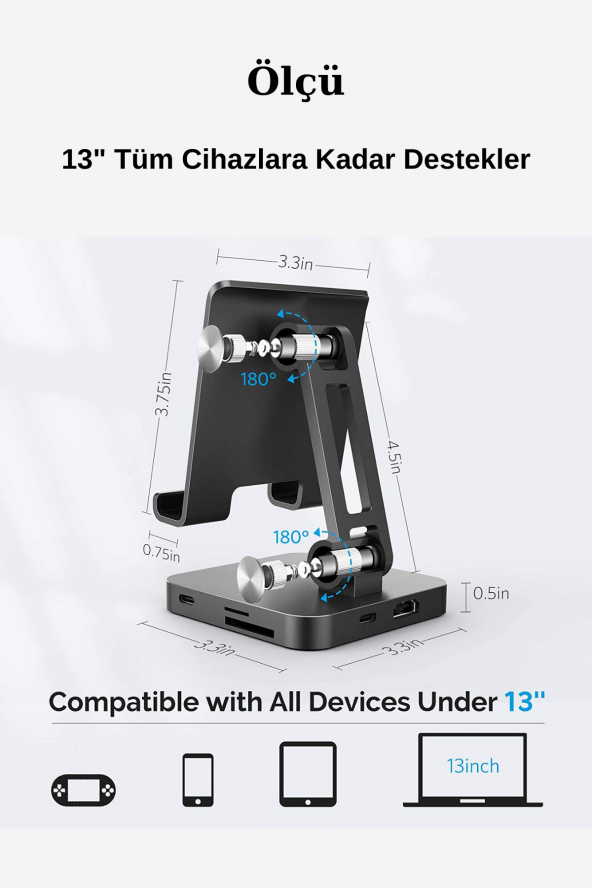 Tablet Standlı 360 Dönebilen 10 in 1 Hub Usb Hdmi Vga SD/TF Çoklayıcı Stand - 6