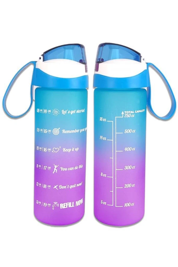 Digithome 750 Ml Çift Renk Ölçü Baskılı Motivasyon Sağlıklı Plastik Su Şişesi Mavi  161670-160