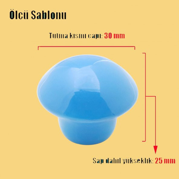 Mantar Düğme Kulp Çekmece Bebek Çocuk Genç Odası Dolap Kapak Kulpu Kulbu Mavi Metal Kulp - Resim 2