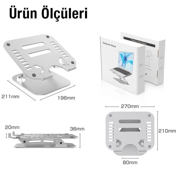Coofbe Alüminyum Yükseklik Ayarlı Havalandırmalı Masaüstü Laptop Standı Laptop Tutucu Laptop Sehpası - 10
