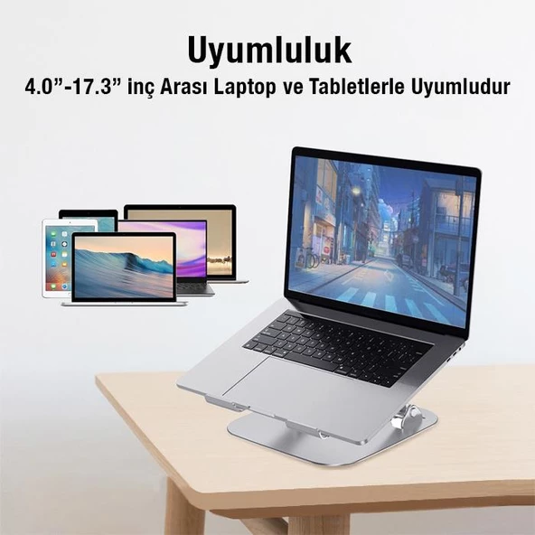 Coofbe Alüminyum Yükseklik Ayarlı Havalandırmalı Masaüstü Laptop Standı Laptop Tutucu Laptop Sehpası - 4