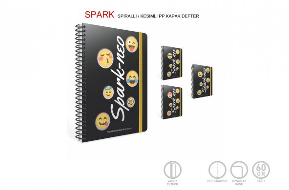 Gıpta Spark  Spiralli Plastik Kapak 80Yaprak A4 Çizgili Defter