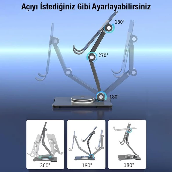 Coofbe Katlanabilir Ayarlanabilir 360 Dönebilen Masaüstü Tablet Standı Tablet Tutucu Telefon Tutucu - 9