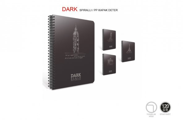 Gıpta Dark 12x17cm 50 Yaprak Siyah Spiralli Defter