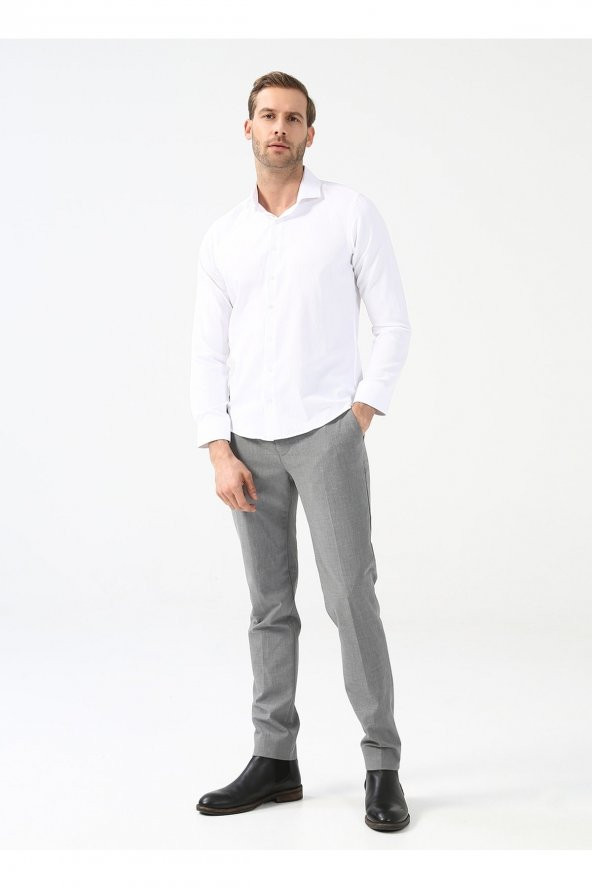 Klasik Yaka Armürlü Beyaz Erkek Gömlek Gm2024700369 - 2