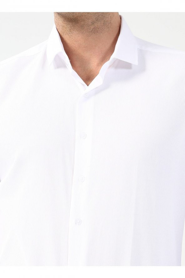 Klasik Yaka Armürlü Beyaz Erkek Gömlek Gm2024700369 - 5