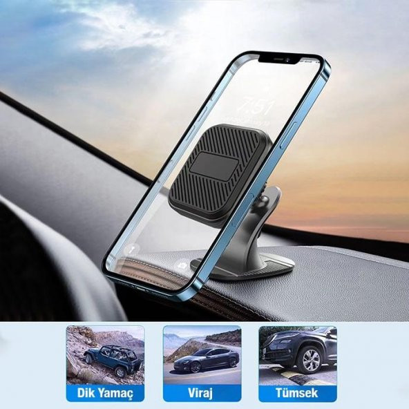 Coofbe Güçlü Mıknatıslı 360 Dönebilen Araç Tutucu Araç İçi Telefon Tutucu Manyetik Kare Telefon Tutucu - 4