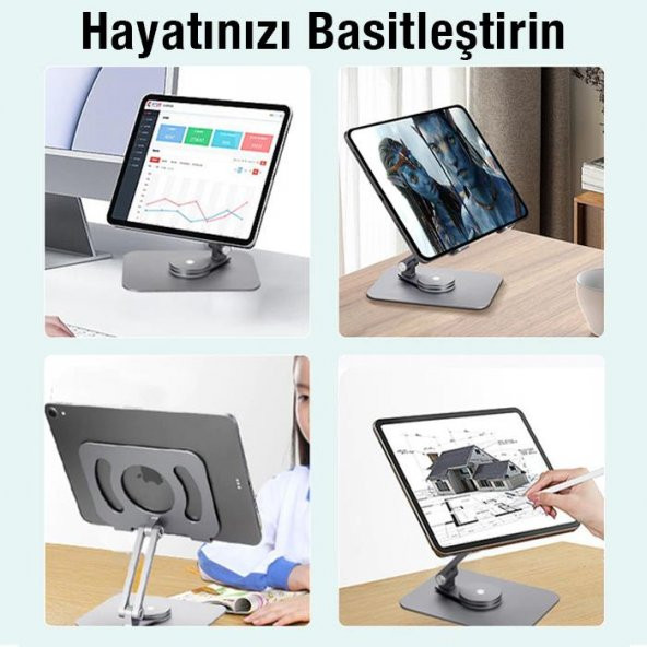 Coofbe Metal 360 Derece Dönebilen Açı Ve Yükseklik Ayarlı Masaüstü Tablet Standı Tablet Tutucu Stand - 4