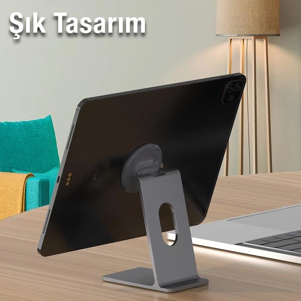 Coofbe Alüminyum  Güçlü Mıknatıslı L Tip Masaüstü Tablet Standı Tablet Tutucu Telefon Standı - Resim 4