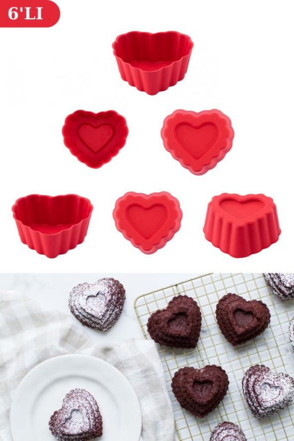 Onikiden Silicolife Airfryer Silikon Kalp Muffin Kek Kalıbı 6’lı- Tüm Hava Fritözleriyle Uyumlu SL11 - 2